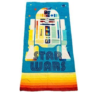 Disney Star Wars Adult Beach Towel R2-D2 Blue Retro Stripe Pool Bath Towel 29x59